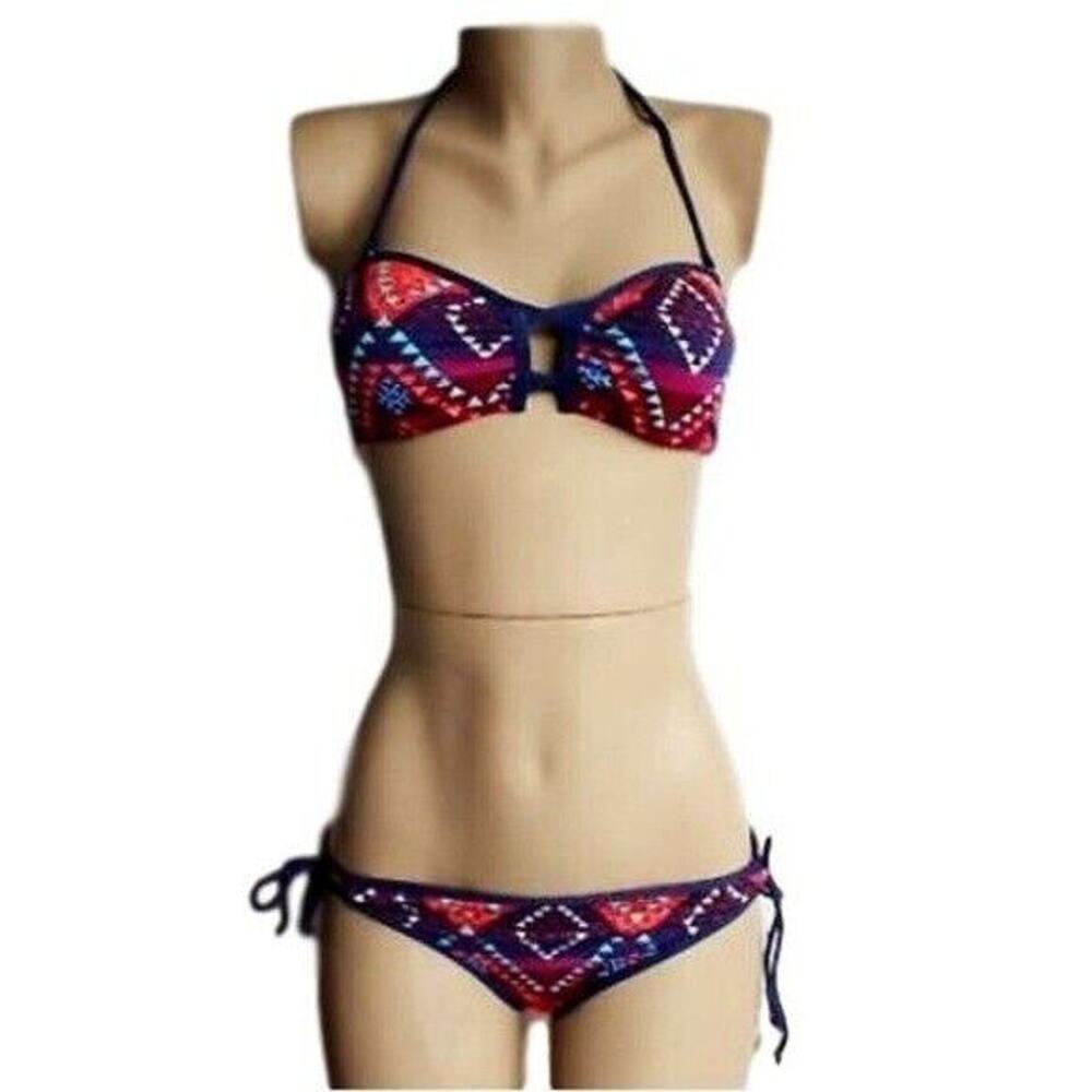 Bikini Lab Lace Up Geometric Southwestern Bikini Set Sz L